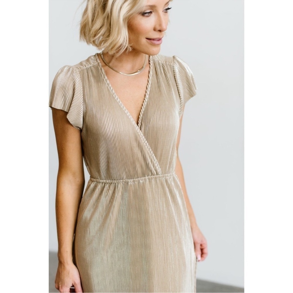 Baltic Born Athena Gold Pleated Maxi Dress - Picture 2 of 12